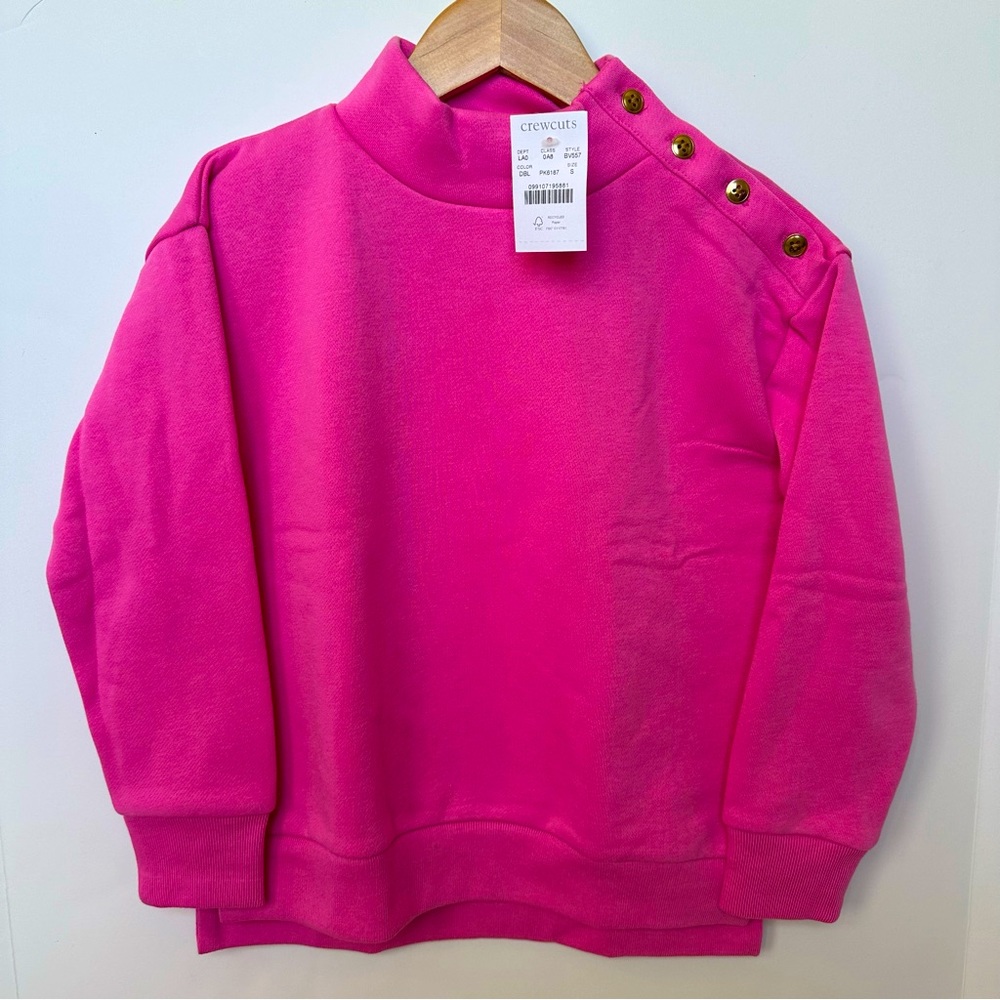 NWT j.Crew crewcuts pink mockneck sweatshirt with gold collar buttons SMALL